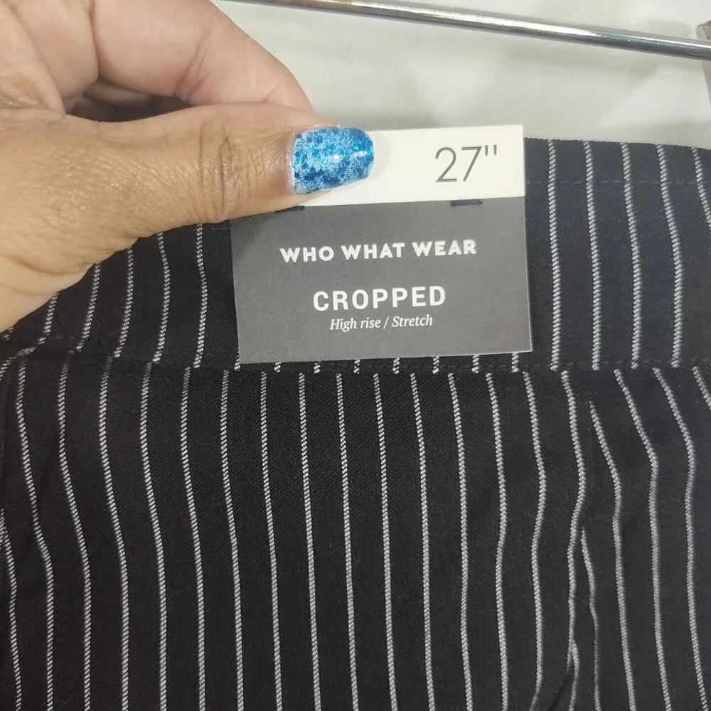 Who What Wear Cropped High Rise Stretch Pants Women Size 16W Black White Stripe - Picture 4 of 7